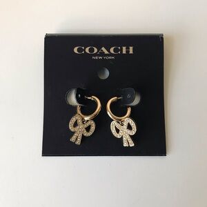 Coach Gold-tone Crystal Bow Hoop Earrings